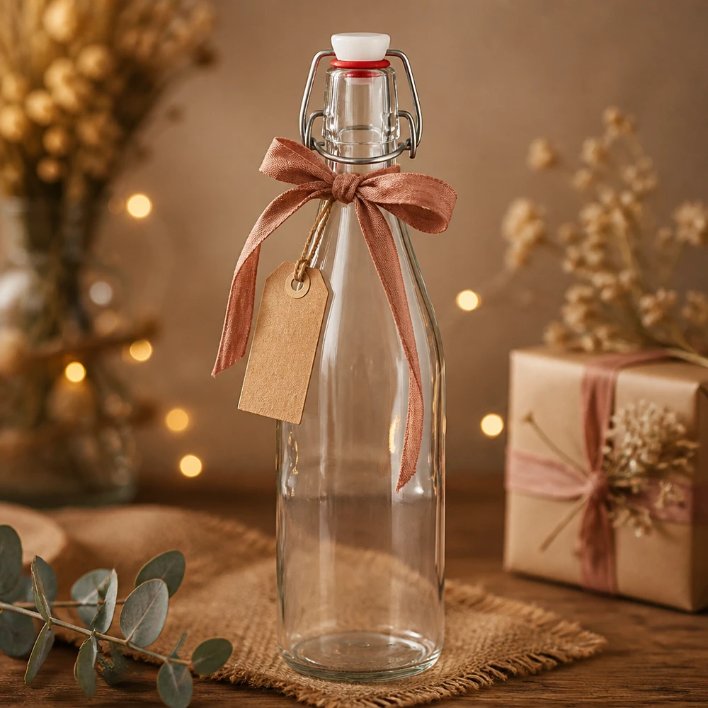 500ml lasipullo swing top joulukoriste lahja laatikko keula tag kultainen valot