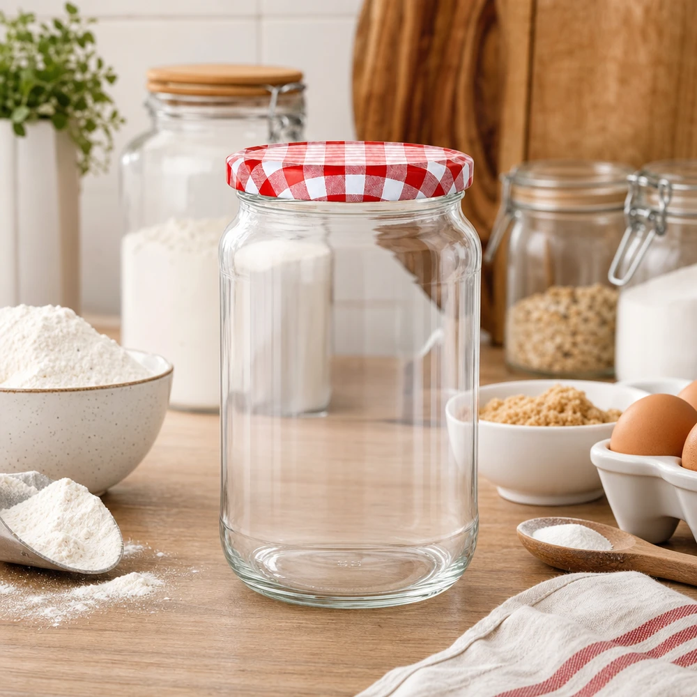 1062ml pyöreä lasi + BasicSeal-kansi punainen/valkoinen UNiTWIST 1062ml pyöreä lasi + BasicSeal-kansi punainen/valkoinen UNiTWIST