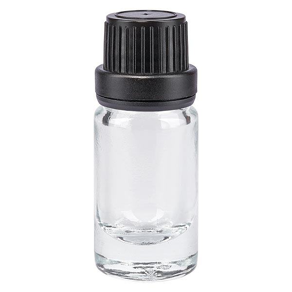 Apteekkipullo kirkas 5ml tiputuskorkki valurengas 2mm musta väärentämisen estävä korkki musta Apteekkipullo kirkas 5ml tiputuskorkki valurengas 2mm musta väärentämisen estävä korkki musta