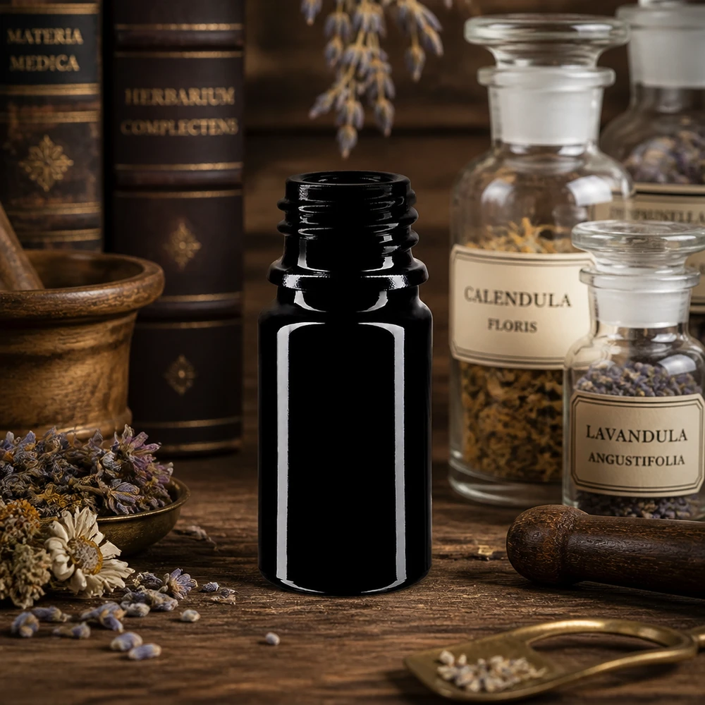 Violetti lasipullo 5ml DIN 18 (Mironglas) Pienikokoinen 5ml Orion violetti lasinen tippapullo - ihanteellinen matkustamiseen ja aromaterapiaan matkalla.