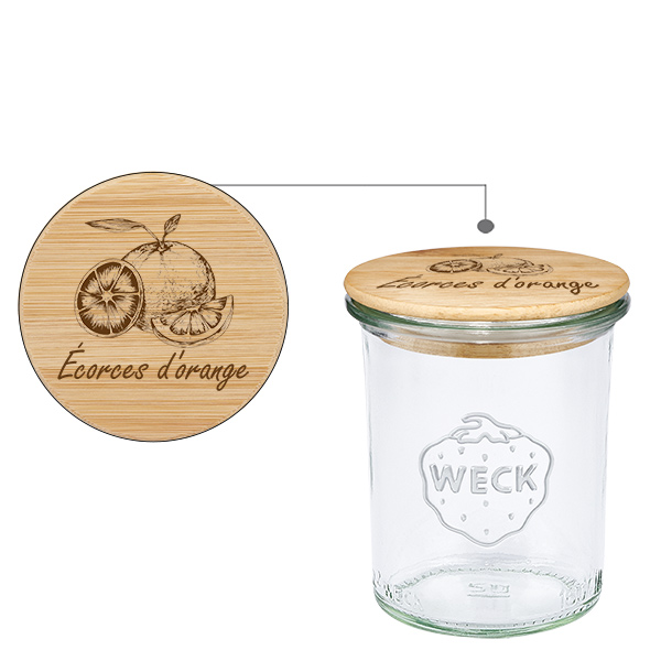 Couvercle en bois "Zestes d'orange" avec WECK verre plongean