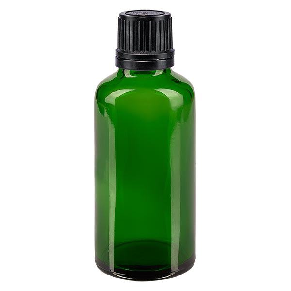 Apteekkipullo vihreä 50ml ruuvikorkki musta valurengas peukaloinninesto sulkeminen Apteekkipullo vihreä 50ml ruuvikorkki musta valurengas peukaloinninesto sulkeminen