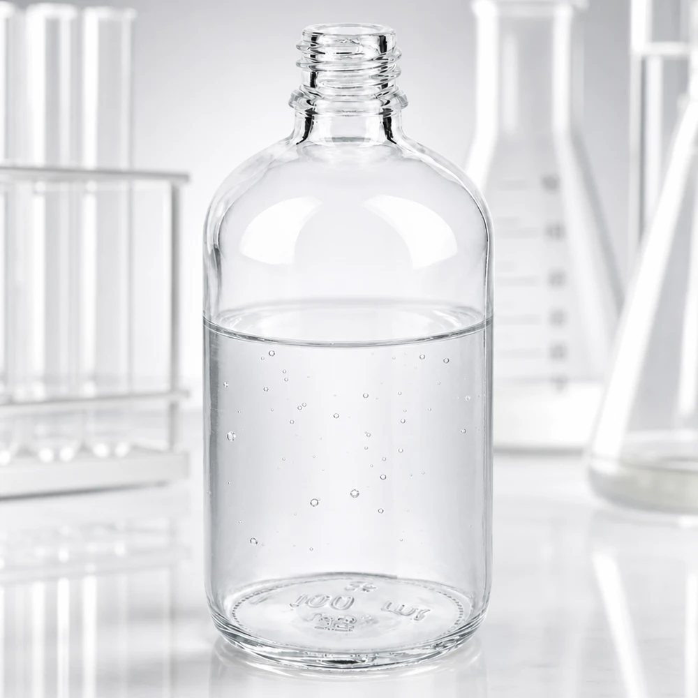 Kirkas lasipullo 100ml DIN 18 Läpinäkyvä 100ml ApoGlas apteekkipullo, jossa on leveä aukko helppoa täyttöä ja puhdistusta varten.