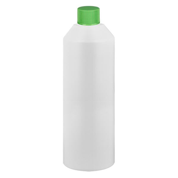 Apteekkipullo HDPE 250ml valkoinen, vihreällä ruuvikorkilla Apteekkipullo HDPE 250ml valkoinen, vihreällä ruuvikorkilla