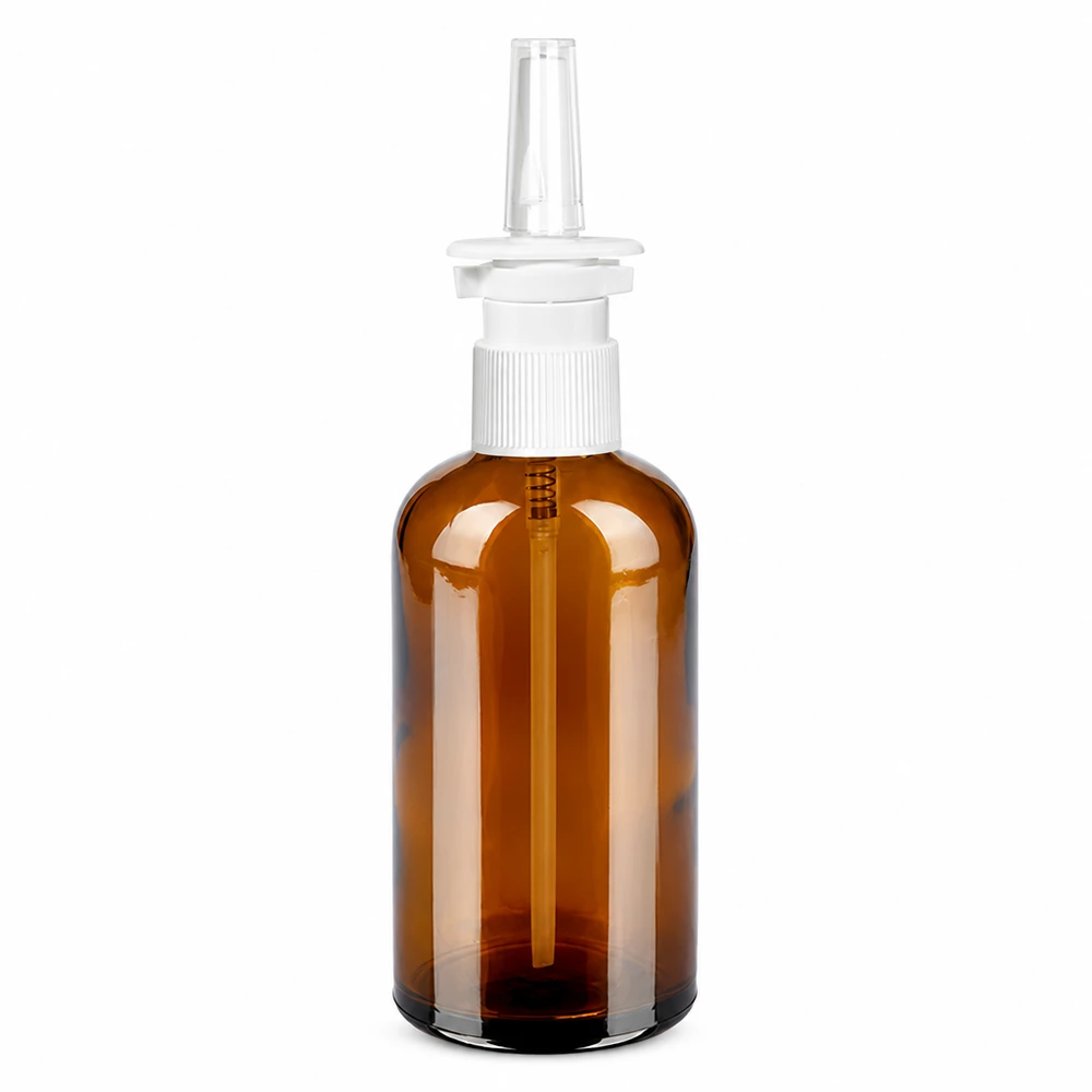 100ml nenäsumutepullo ruskea, jossa on läpinäkyvä suihkupää lääketieteellisiin sovelluksiin
