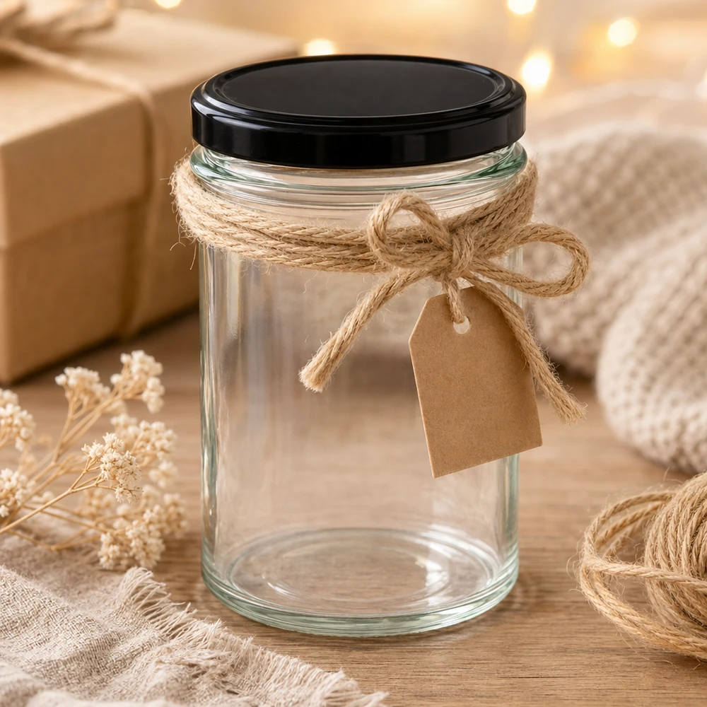 230ml tumblers mustalla kannella ja juuttinarulla lahjapakkaus maalaismainen sisustus käsityöprojekti