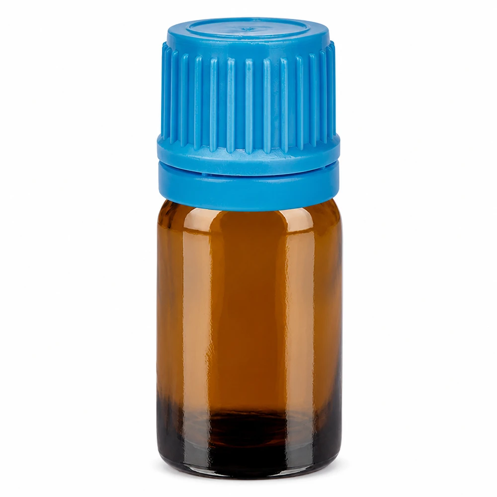 5ml pullo 11mm ruuvikorkki sininen väärentämisen estävä korkki BrownLine UT18/5 5ml ruskea lasipullo sinisellä korkilla eteerisille öljyille ja aromaterapialle.