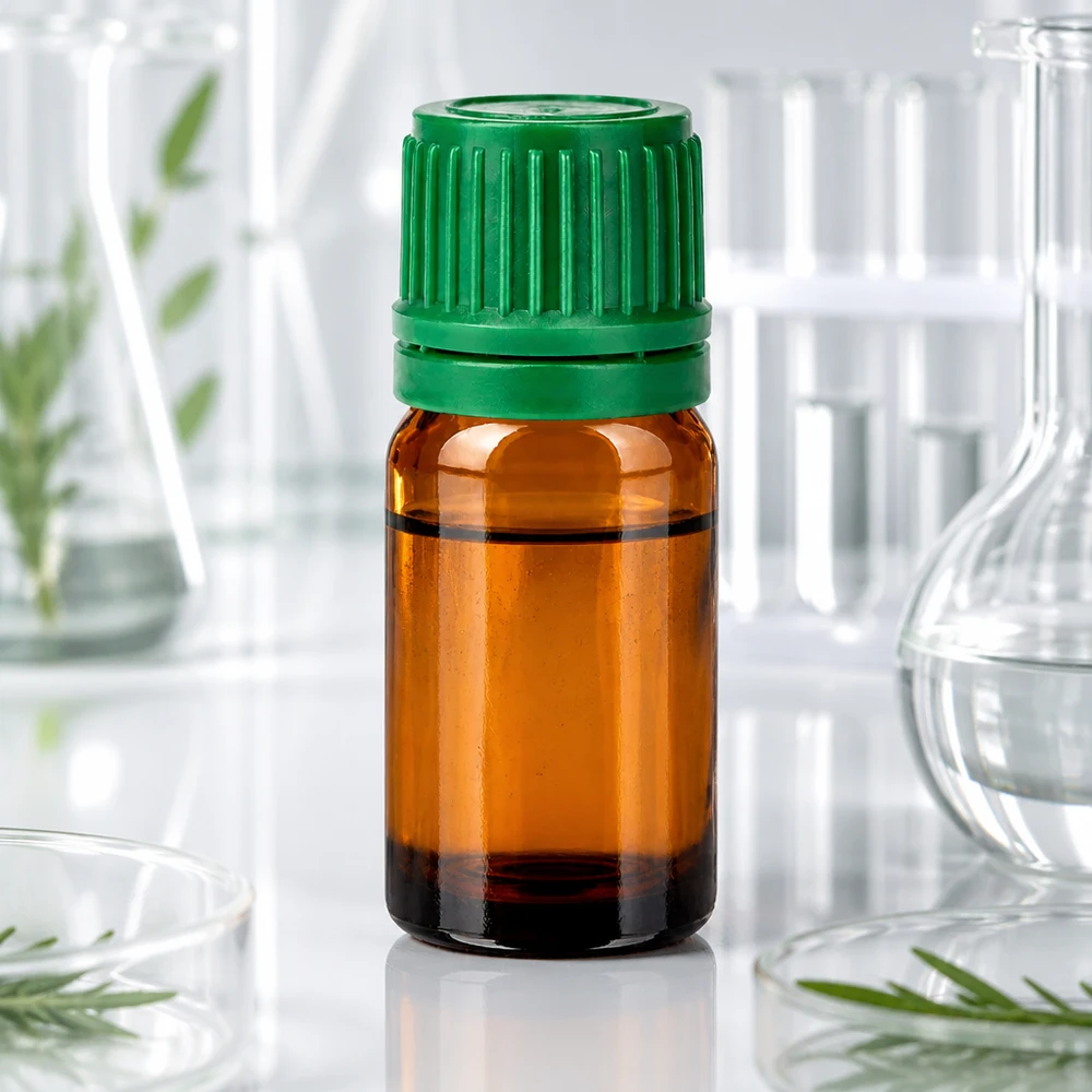 5ml meripihkalasinen apteekkipullo, jossa on uritettu vihreä korkki laboratoriosovelluksiin.