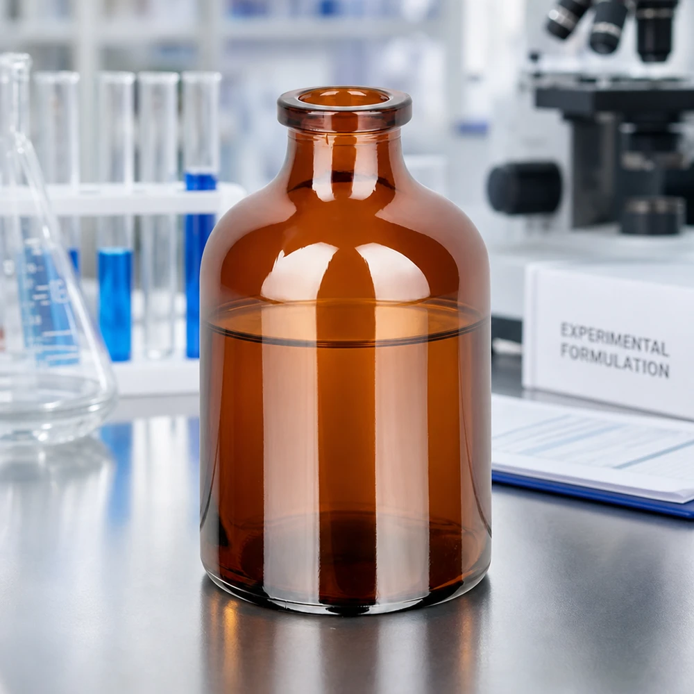Injektiopullo meripihkalasia 50ml 50ml Injektionsvial Braunglas mit charakteristischer Taillierung und gerolltem Flaschenhals