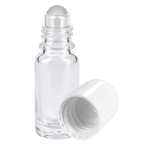 Apteekkipullo kirkas 10ml roll-on korkki valkoinen Apteekkipullo kirkas 10ml roll-on korkki valkoinen