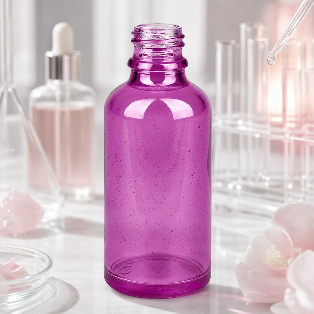 PurpleLine UT18/50 UNiTWIST-lasipullo 50 ml tyylikkäässä violetissa värissä ammattimaiseen annosteluun.