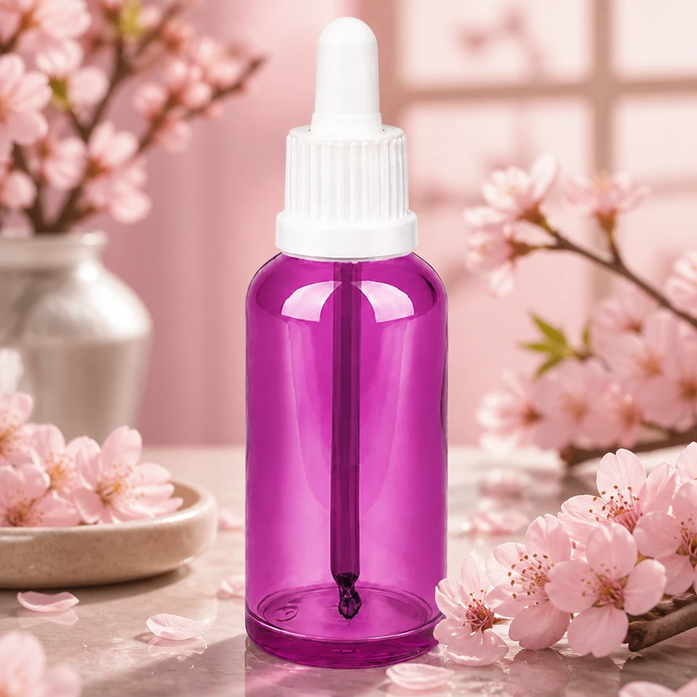 Violetti 50ml kosmetiikkapullo tiputtimella ihanteellinen seerumeille ja kasvoöljyille.