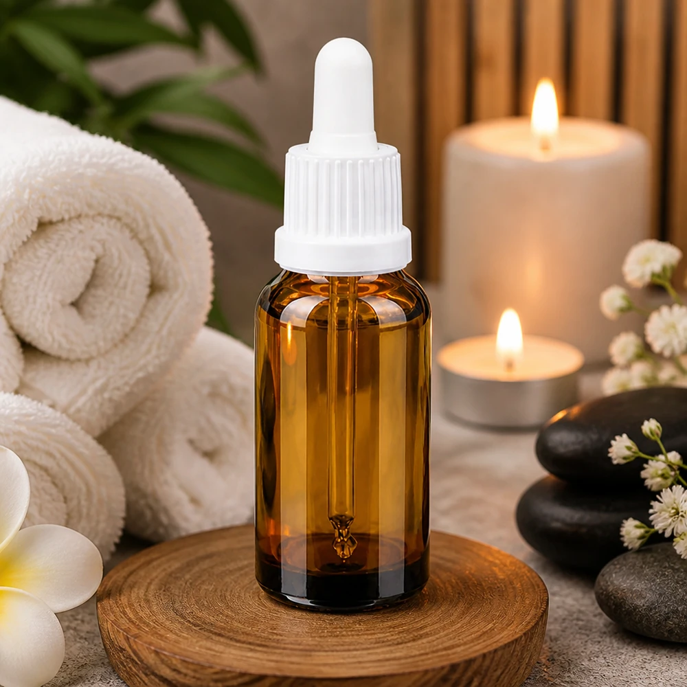 Ammattimainen pipettipullo 20ml ruskea valkoisella tippapullolla kylpylä- ja wellness-sovelluksiin