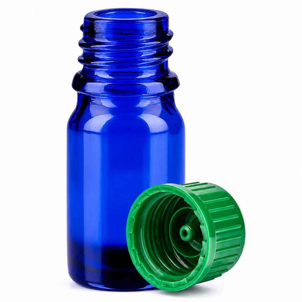 5ml lasipullo sininen 11mm SV vihreä STD BlueLine UT18/5 eteerisiä öljyjä varten.