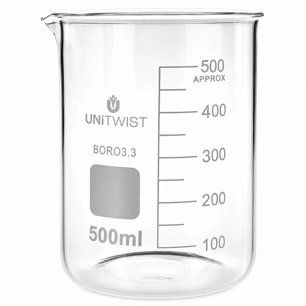 500 ml borosilikaattilasi, matala muotti UNiTWIST UNiTWISTin matalaprofiilinen 500 ml:n borosilikaattilasimuki, jossa on millilitruskaala