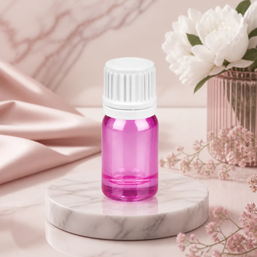 5ml tippapullo 0,7mm valkoinen Originality kierrekorkki PurpleLine UT18/5 PurpleLine UT18/5 5ml tippapullo, jossa on valkoinen kierrekorkki ja violetti lasi aromaterapiasovelluksiin.