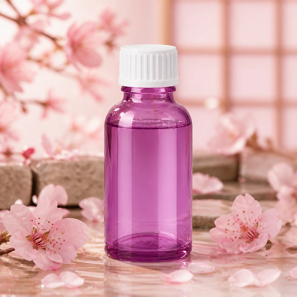 30ml (pallomainen) pullo. 3mm valutusrengas valkoinen Standard PurpleLine. UT18/30 30ml lasipullo violetti läpinäkyvä valkoinen korkki hajuvesille ja esansseille.