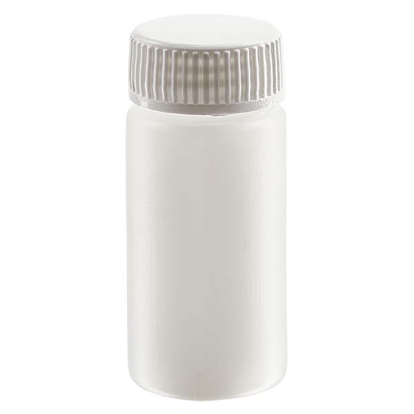 Näytepullo 20ml, PE-HD, luonnollinen, täydellinen, jossa on kierrekorkkikierre GL 22,5 Näytepullo 20ml, PE-HD, luonnollinen, täydellinen, jossa on kierrekorkkikierre GL 22,5
