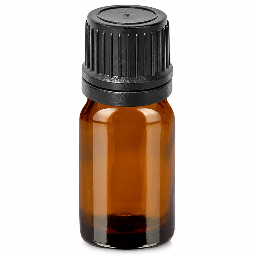 5ml tippapullo 1mm musta väärentämisen estävä korkki BrownLine UT18/5 5ml tippapullo ruskea mustalla korkilla eteerisiä öljyjä ja aromaterapiaa varten.