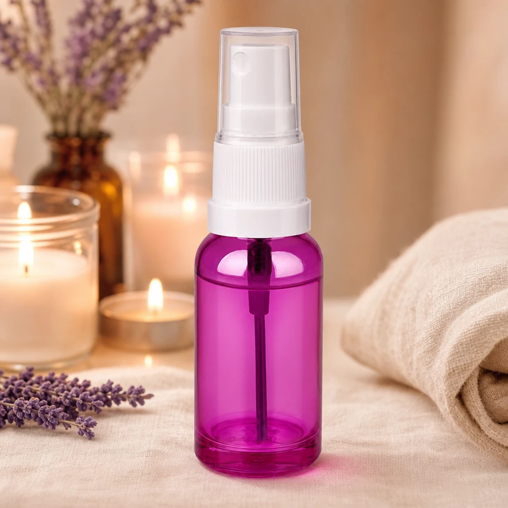20ml tippapullo valkoinen/läpinäkyvä Standard PurpleLine UT18/20 Kompakti 20 ml:n suihkepullo, joka on valmistettu kestävästä muovista, violetti läpinäkyvä päivittäiseen käyttöön.
