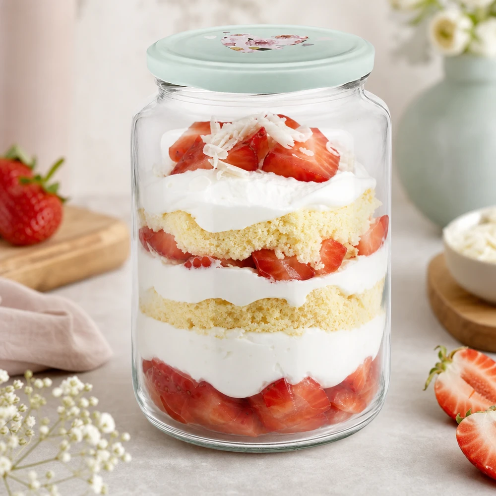 795ml pyöreä purkki minttu sydän kansi mansikka trifle jälkiruoka purkissa kerroksellinen kakku kerma marjat jälkiruoka