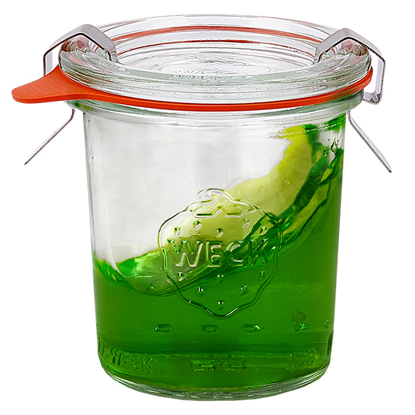 12 Weck-purkin 140 ml:n tumblereiden sarja, jossa on 12 lasikantta. 12 Weck-purkin 140 ml:n tumblereiden sarja, jossa on 12 lasikantta.