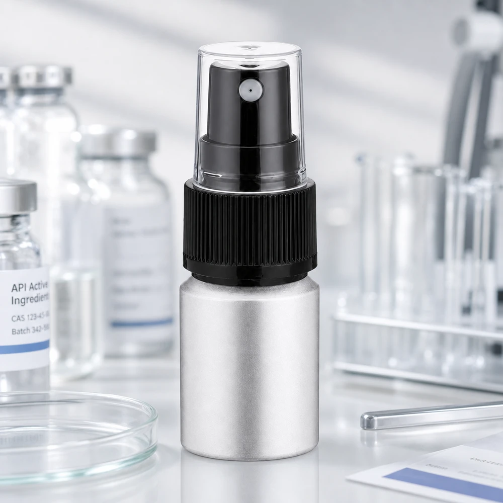 Uudelleentäytettävä 10ml alumiinipullo, jossa on sumutin matkakäyttöön ja mobiilikäyttöön hopea mattainen