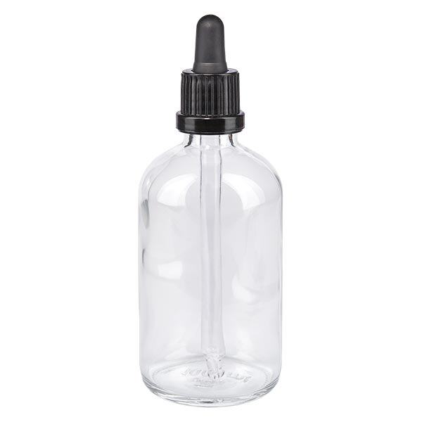 Apteekkipullo kirkas 100ml pipettipullo musta väärentämisen estävä korkki Apteekkipullo kirkas 100ml pipettipullo musta väärentämisen estävä korkki