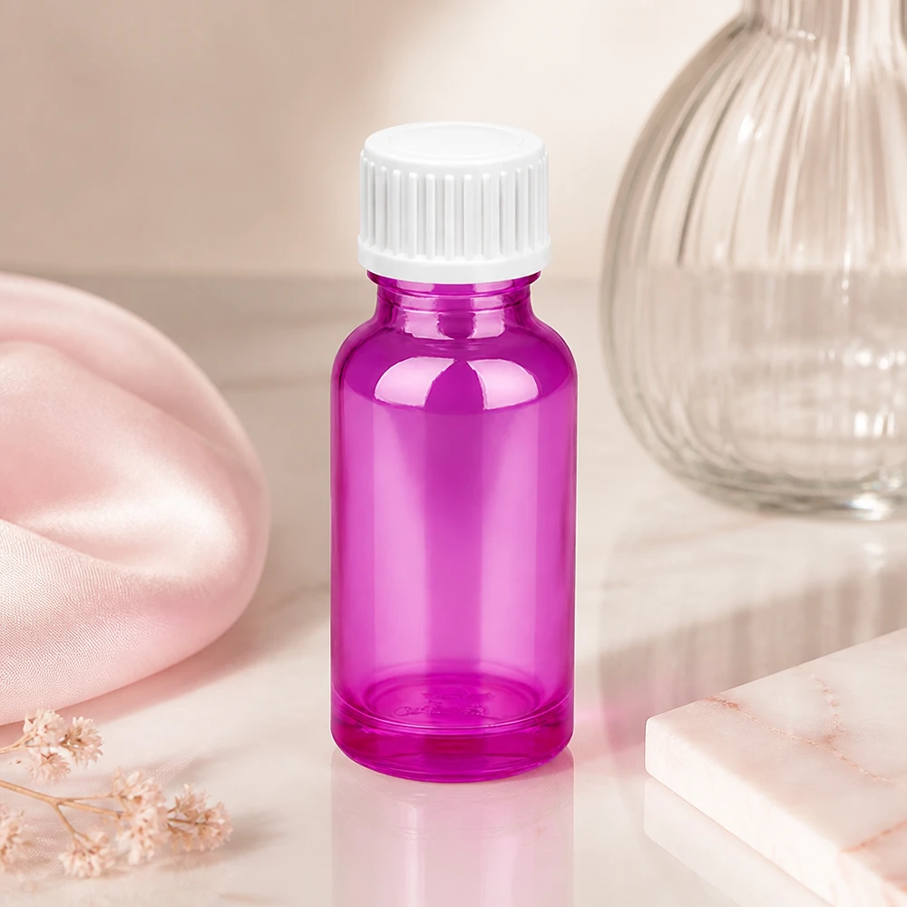 20ml (pallopullo) pullo 3mm kaaderengas valkoinen standardi PurpleLine.UT18/20 Elegantti 20 ml:n violetti lasipullo valkoisella kierteitetyllä korkilla ammattikäyttöön.