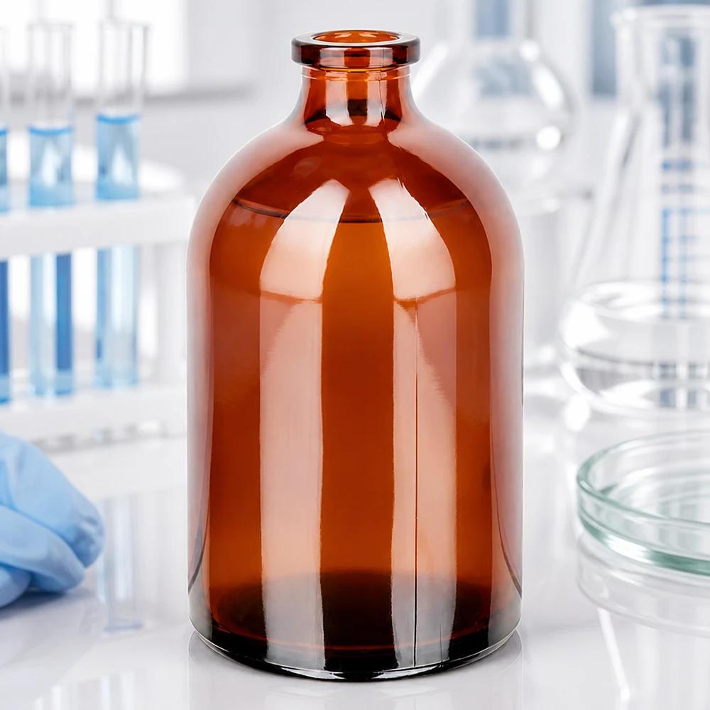 Injektiopullo meripihkalasista 100ml Injektionsflasche 100ml aus braunem Glas zur Lagerung photosensitiver pharmazeutischer Wirkstoffe