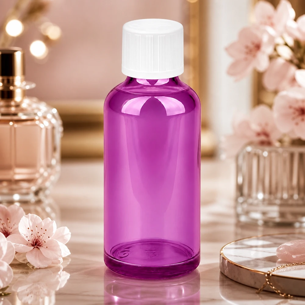 50ml tippapullo 1,2mm valkoinen Standard Child-resistant PurpleLine.UT18/50 lapsiturvallinen. Violetti 50ml tippapullo, jossa on 1.2mm:n aukko - täydellinen DIY-kosmetiikkaan ja aromaterapiaan.