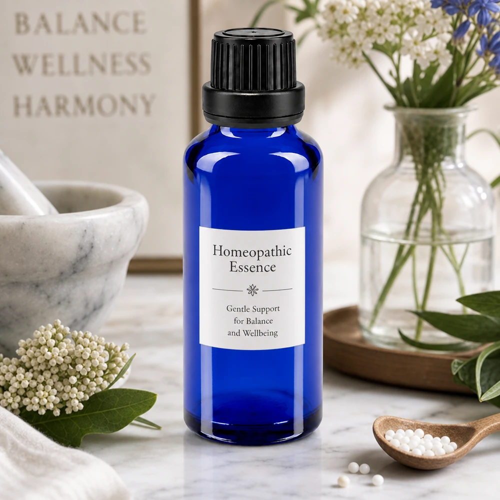 Apteekkipullo sininen 30ml tiputuskorkki kaaderengas 2mm musta peukaloinninestokorkki Homeopaattinen uute 30 ml:n sinisessä apteekkipisarapullossa, jossa on 2 mm:n tiputin, marmoripinnalla