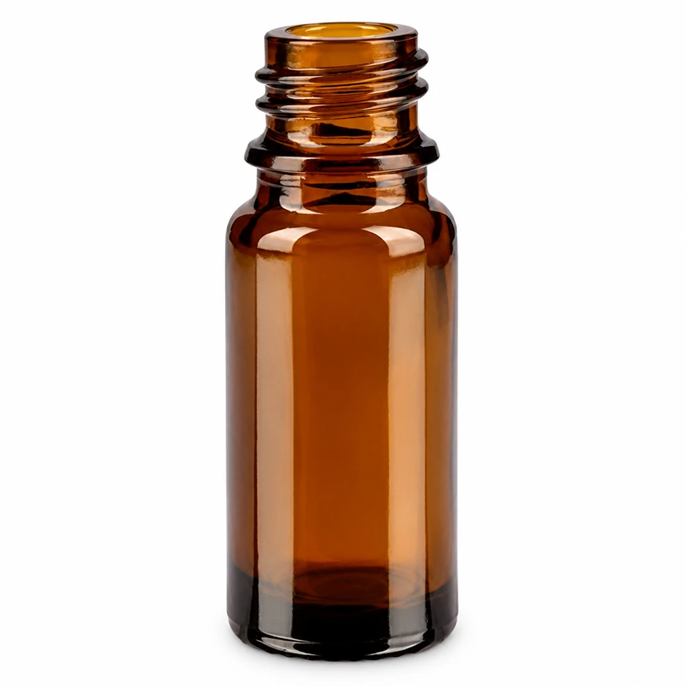 10ml ruskea lasinen apteekkipullo ruuvikierteellä eteerisille öljyille ja lääkkeille.