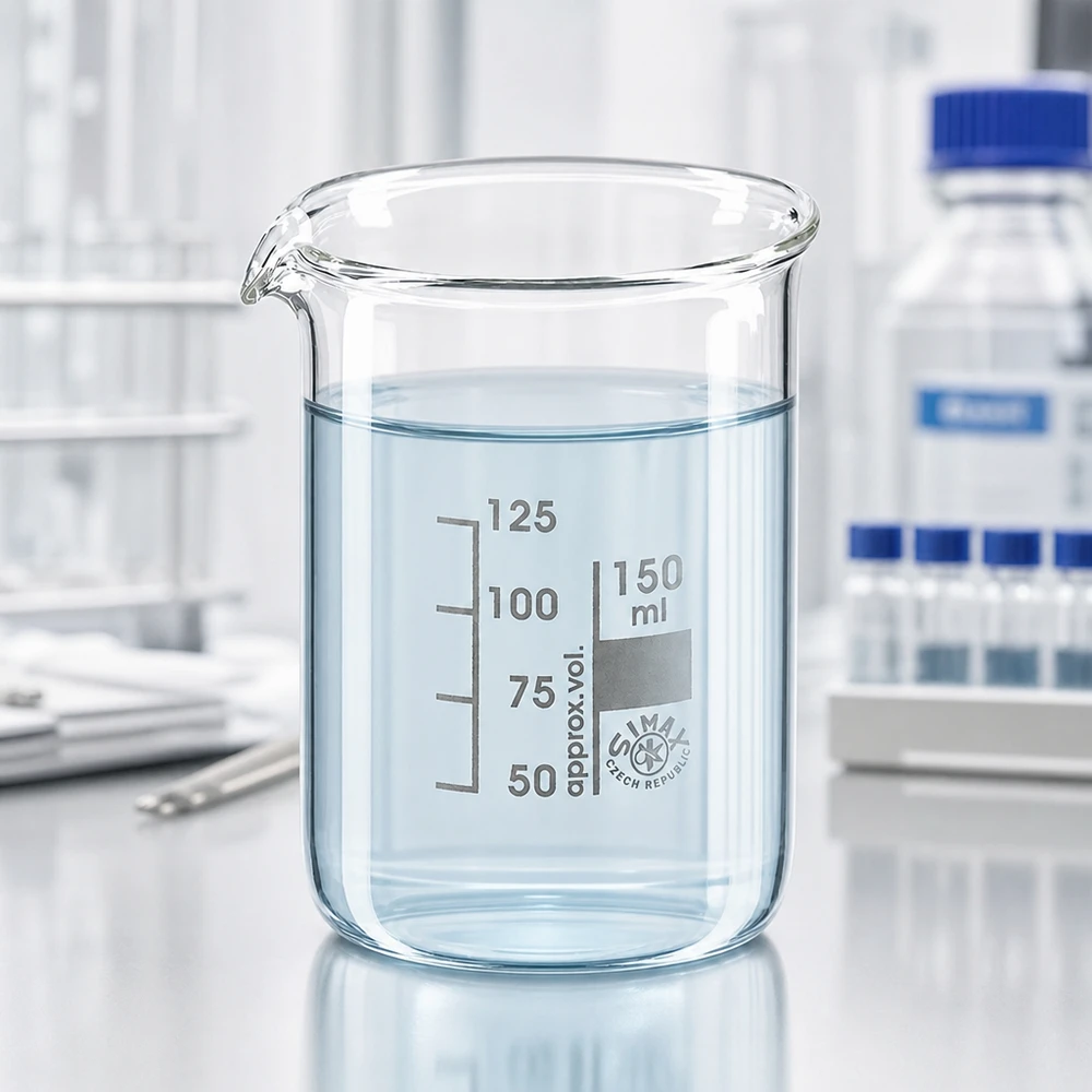 Matalan muotoinen 150ml:n dekantterilasi, borosilikaattilasi Läpinäkyvä laboratoriolasi 150 ml, jossa on kaatosuihku ja millilitra-asteikko tieteellisiin sovelluksiin.