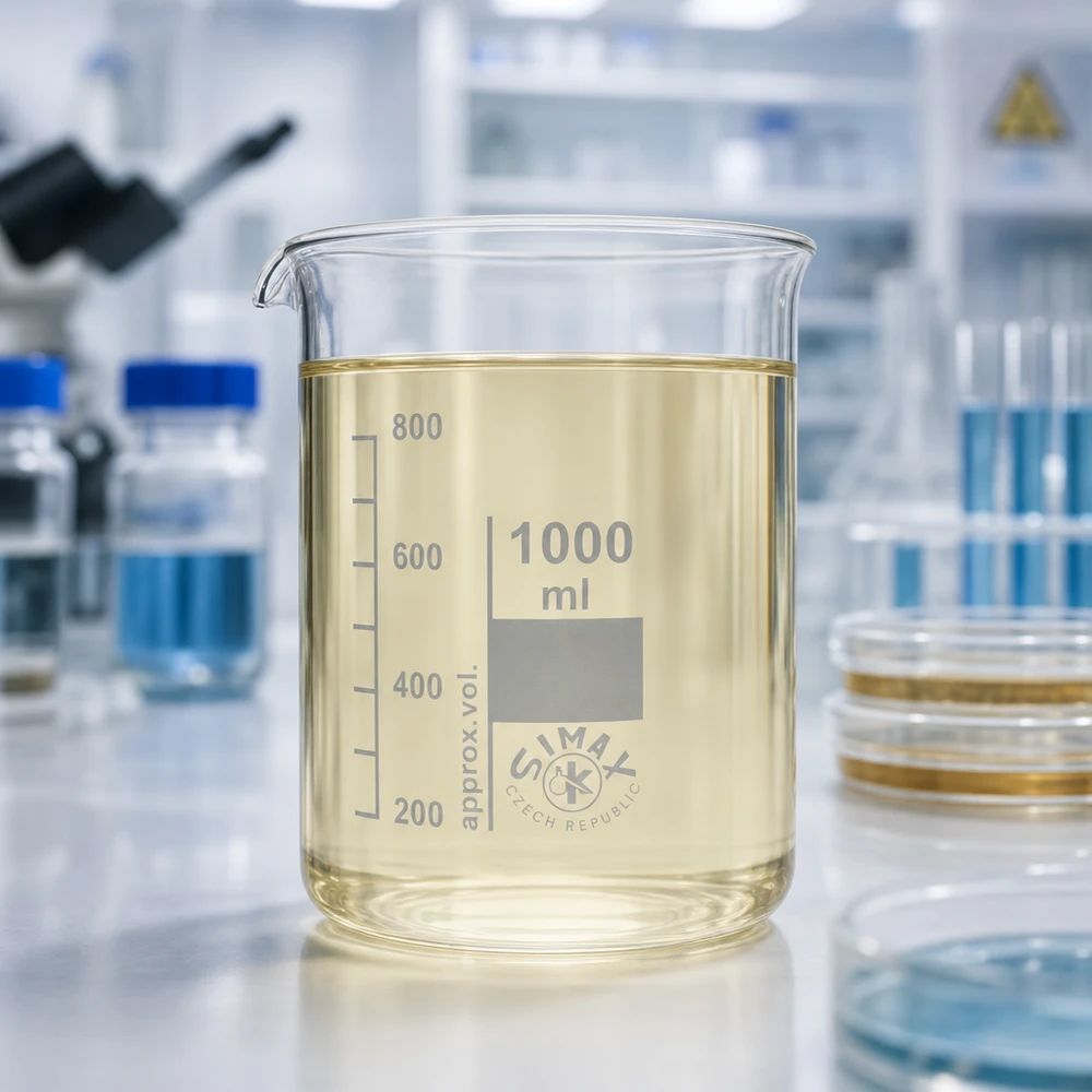 1000ml läpinäkyvä borosilikaattilasi, jossa on nokka helppoa dekantointia varten laboratoriossa.