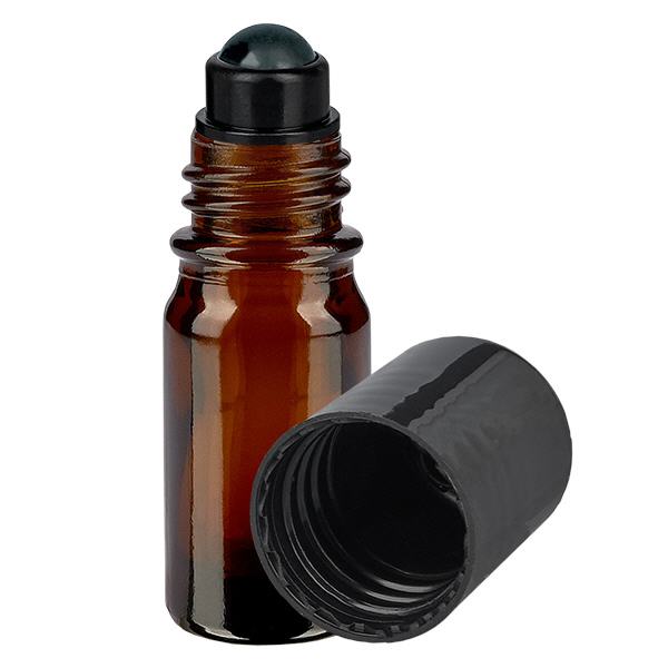 Apteekkipullo ruskea 5ml roll-on korkki musta Apteekkipullo ruskea 5ml roll-on korkki musta