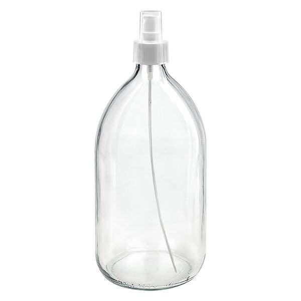 1000ml lääkepullo kirkas, pumppusumuttimella valkoinen ApoGlas 1000ml lääkepullo kirkas, pumppusumuttimella valkoinen ApoGlas