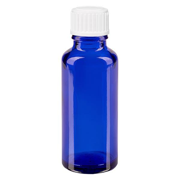 Apteekkipullo sininen 30ml tiputuskorkki valkoinen 0.8mm standardi Apteekkipullo sininen 30ml tiputuskorkki valkoinen 0.8mm standardi