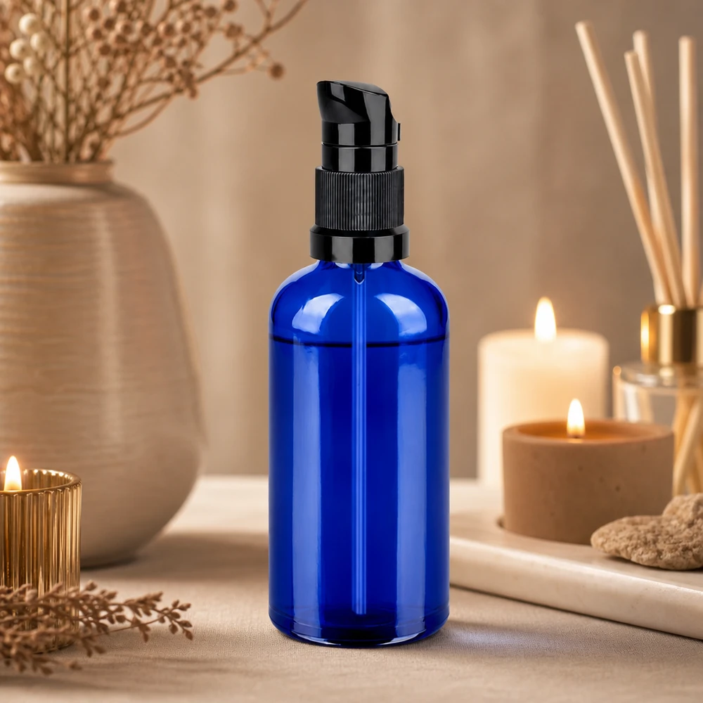 100ml pumppupullo musta vakiokorkki BlueLine UT18/100