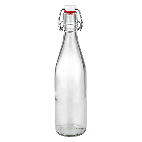 500ml lasipullo + keinuposliini UNiTWIST UNiTWIST 500ml lasipullo, jossa posliininen kääntyvä korkki, läpinäkyvä pullo, jossa punainen tiivistysrengas juomille