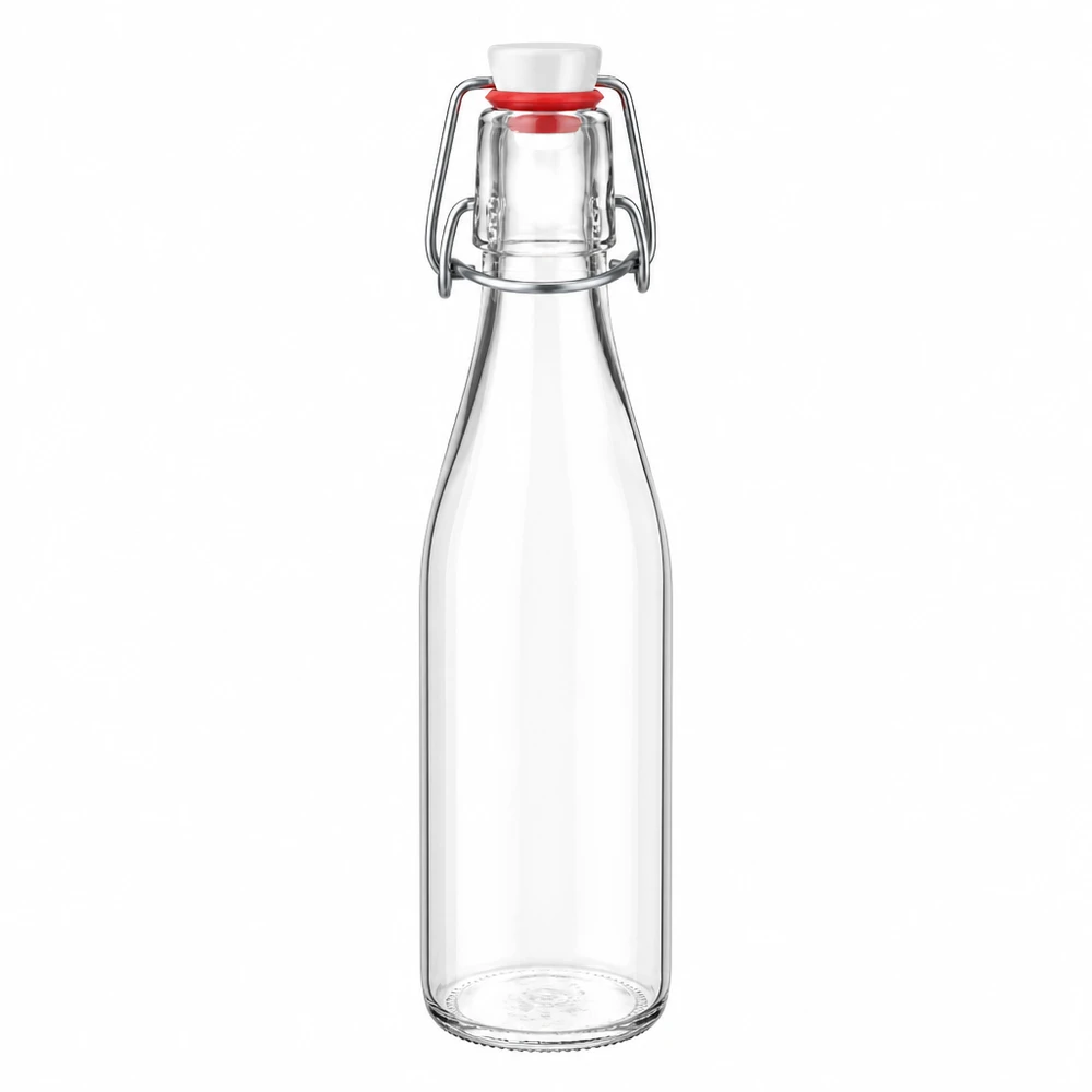 250ml lasipullo + kääntyvä korkki PVC UNiTWIST 250ml lasipullo, jossa on kääntyvä korkki ja valkoinen korkki, läpinäkyvää lasia, PVC UNiTWIST-järjestelmä juomille