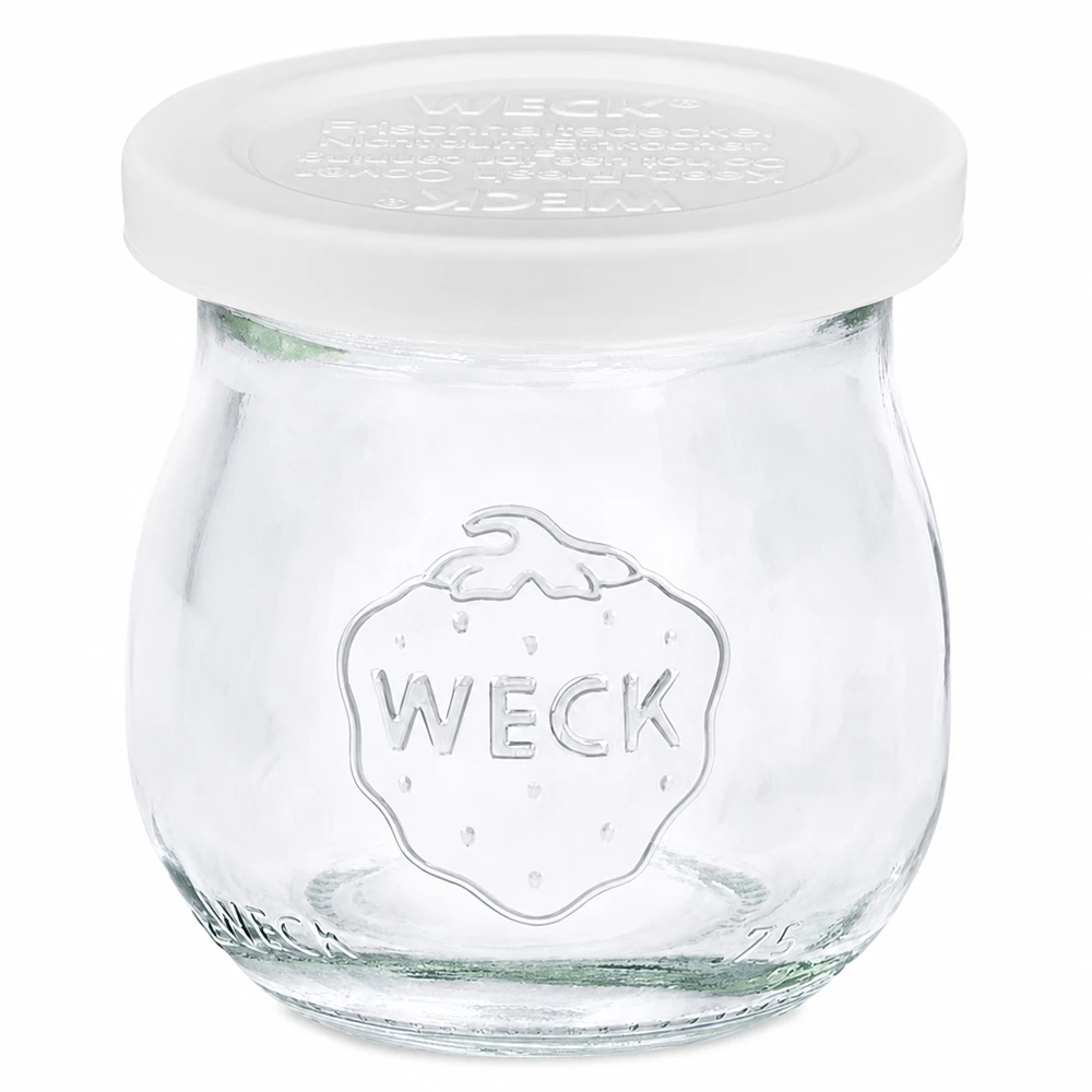75ml tulppaanipurkki, jossa on raikkauskansi WECK RR40 WECK Tulppaanipurkki 75ml valkoisella raikkauskannella RR40 Lasinen säilöntäpurkki hilloille ja säilykkeille.