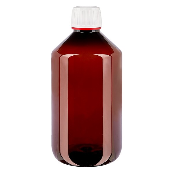 PET-pullo 500ml, jossa on valkoinen/punainen sinetöintiturvallinen korkki.