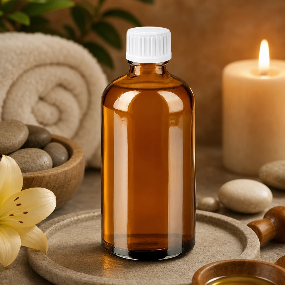 100ml BrownLine tippapullo UT18-kierteellä ja valkoisella kierrekorkilla varustettuna