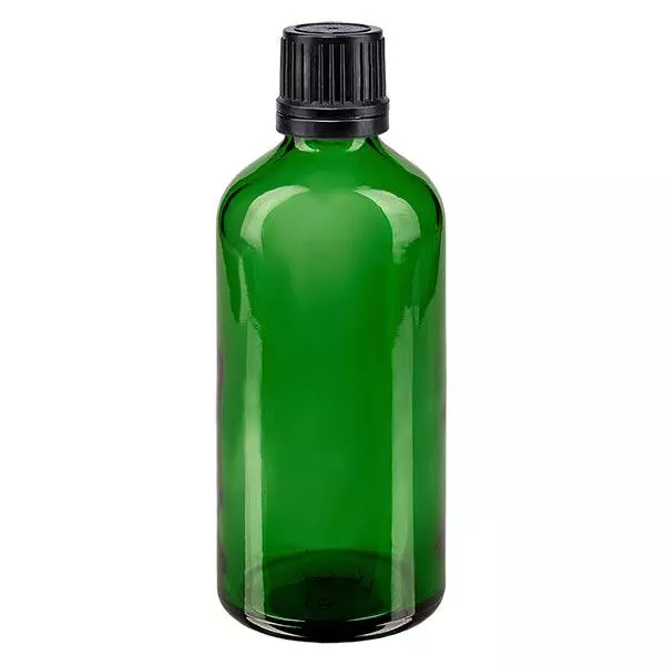 Apteekkipullo vihreä 100ml ruuvikorkki musta valurengas sinetöintiturvallinen sulkeminen. Apteekkipullo vihreä 100ml ruuvikorkki musta valurengas sinetöintiturvallinen sulkeminen.