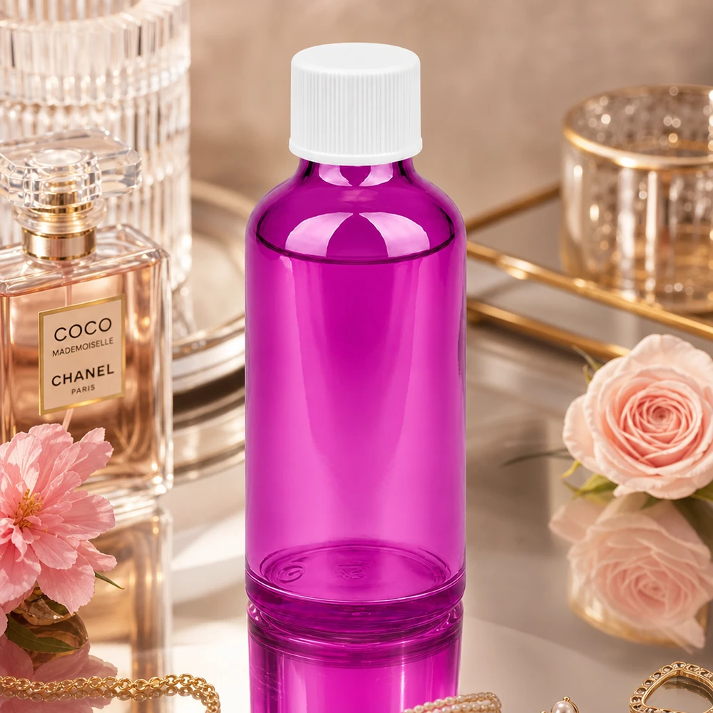 50ml pullo 11mm kierrekorkki valkoinen vakio PurpleLine UT18/50 PurpleLine UT18/50 Elegantti 50ml pullo Purple Line -mallilla ja valkoisella korkilla ylelliseen ihonhoitoon.