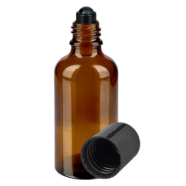 Apteekkipullo ruskea 50ml roll-on korkki musta Apteekkipullo ruskea 50ml roll-on korkki musta