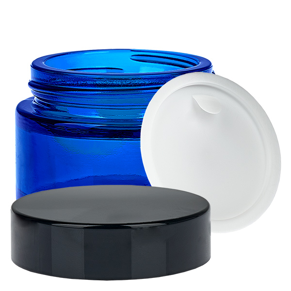 Lasipurkki 30ml sininen, jossa on UNiTWIST-sisäkansi. Lasipurkki 30ml sininen, jossa on UNiTWIST-sisäkansi.