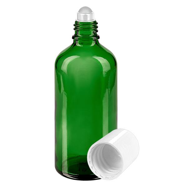 Apteekkipullo vihreä 100ml roll-on korkki valkoinen Apteekkipullo vihreä 100ml roll-on korkki valkoinen