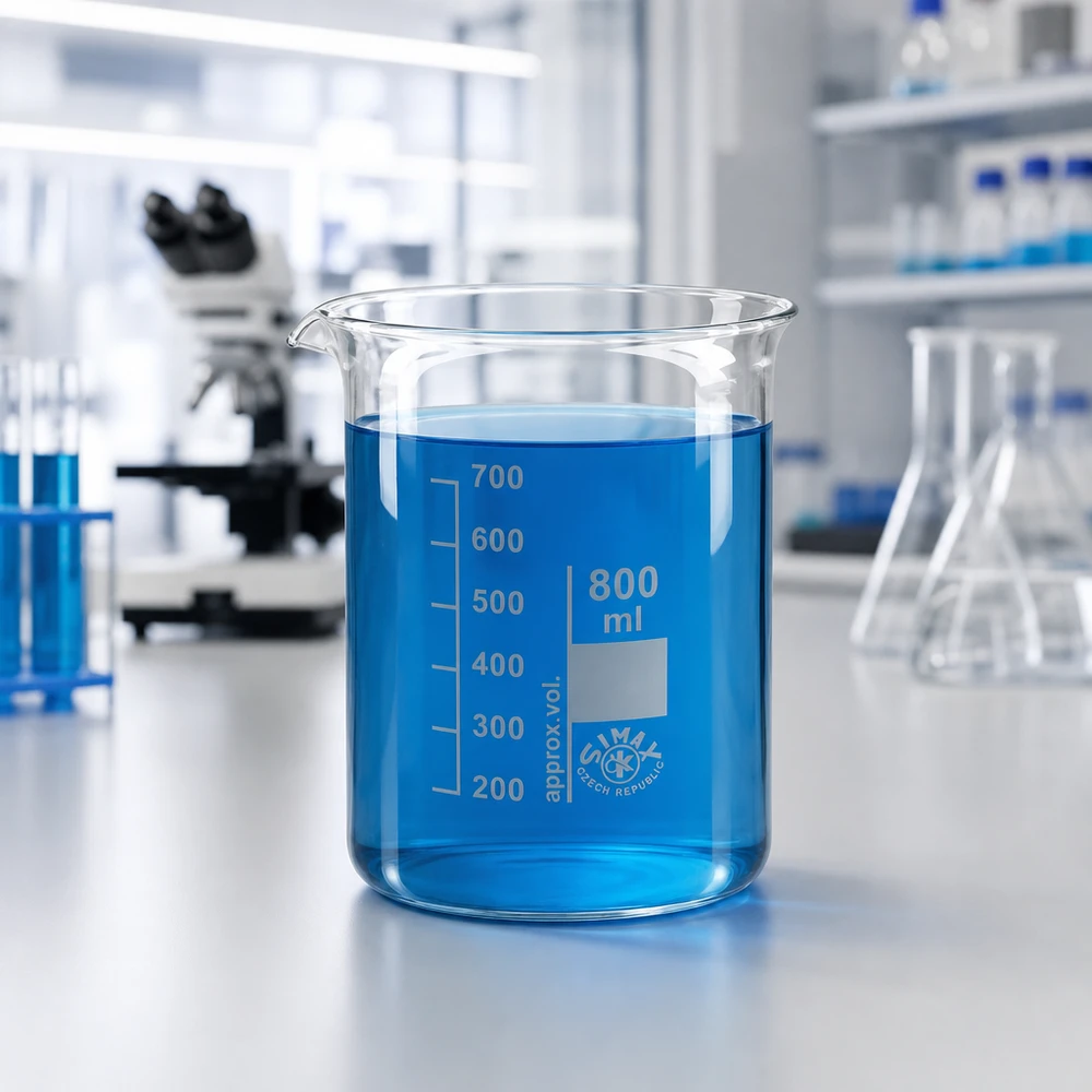 Borosilikaattilasista valmistettu 800ml dekantterilasi laboratoriosovelluksiin ja kemiallisiin kokeisiin.